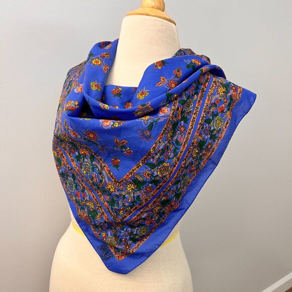 Forenza Blue Floral Scarf 30" Square Made in Italy - Picture 1 of 11